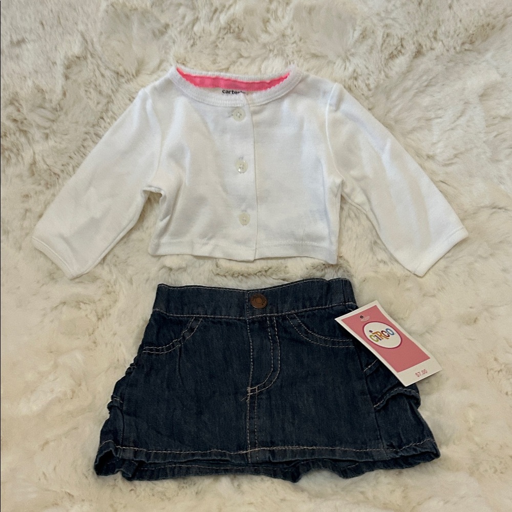 Circo White Top and Jean Skirt Set  NWT